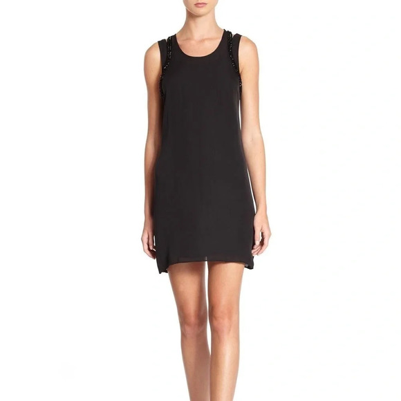 New Rebecca Minkoff Black Silk Mini Short Beaded Dress 0 - Picture 2 of 8
